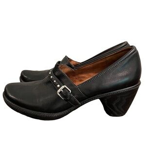 Naturalizer N5 Comfort Black Leather Slip On Clog with Buckle and Stud Size 11